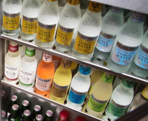 bottled drink in a bar fridge